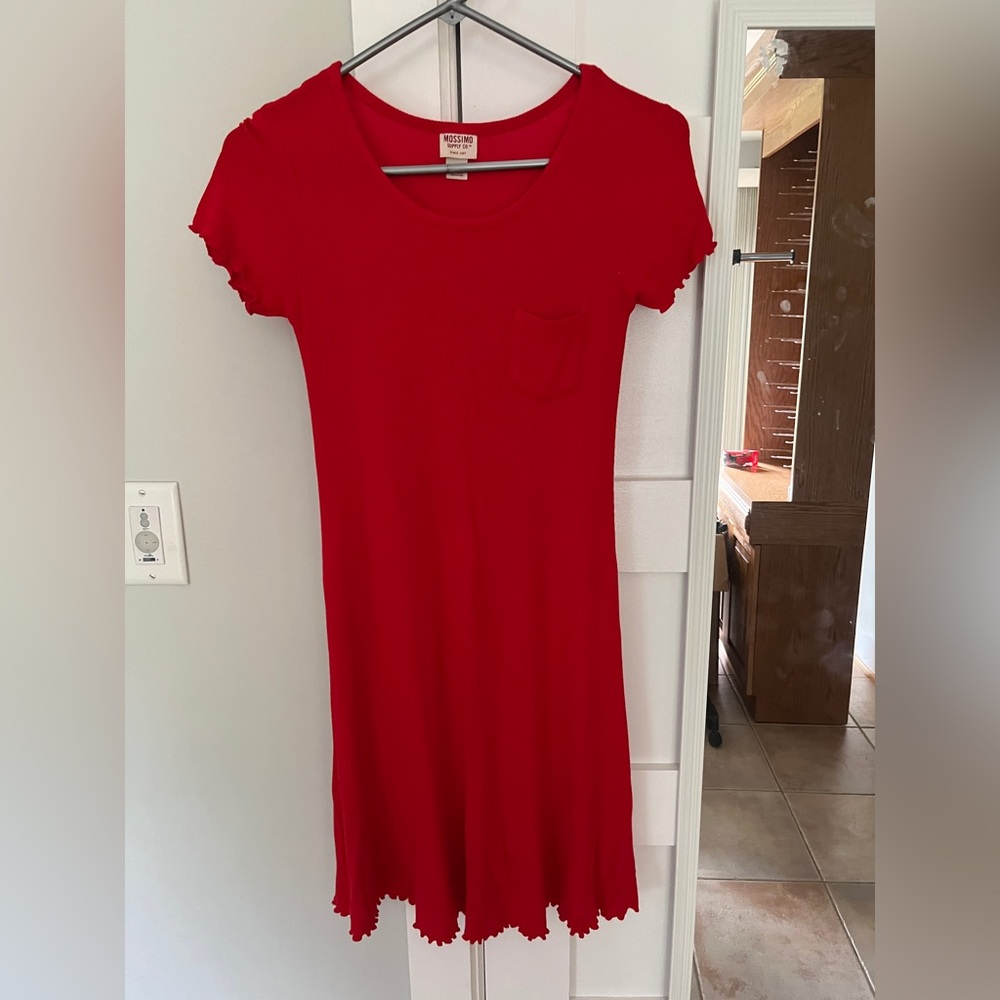 Red t shirt dress with ruffle hem